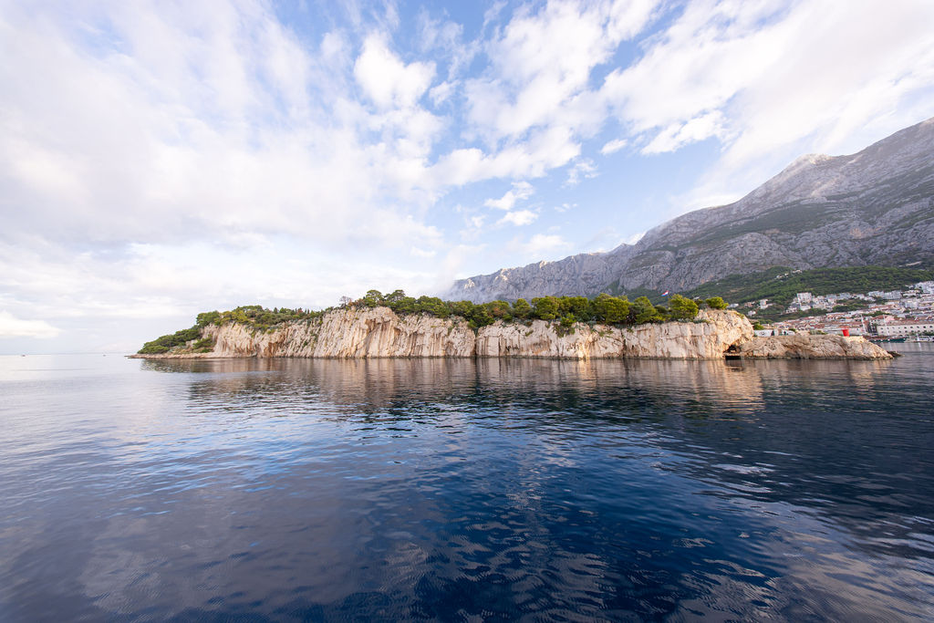 Makarska coastline seen from a small cruise ship in Croatia