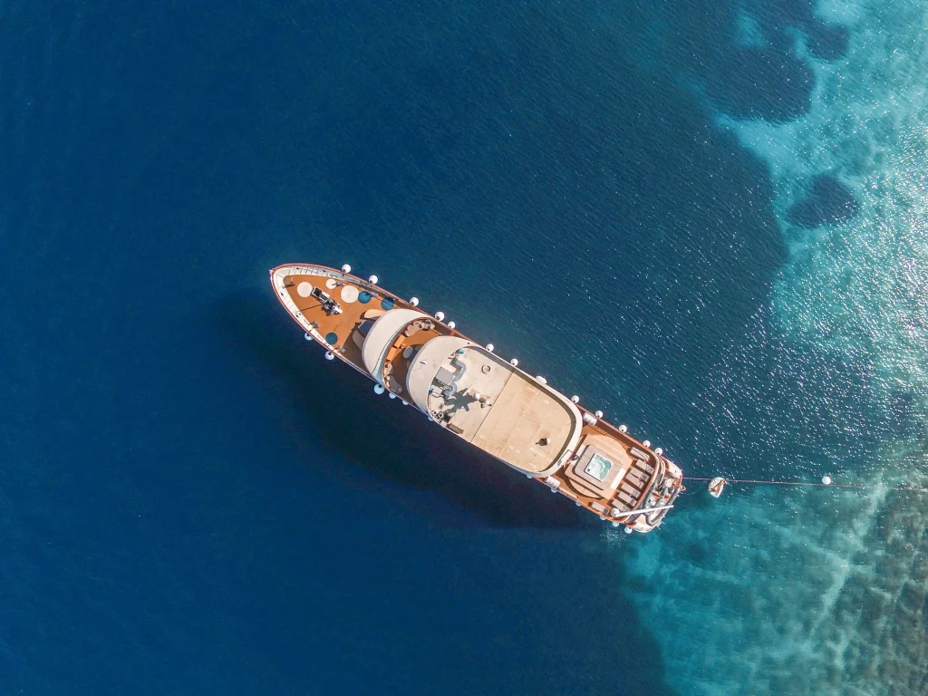 Zantium small cruise ship anchored in clear Adriatic waters
